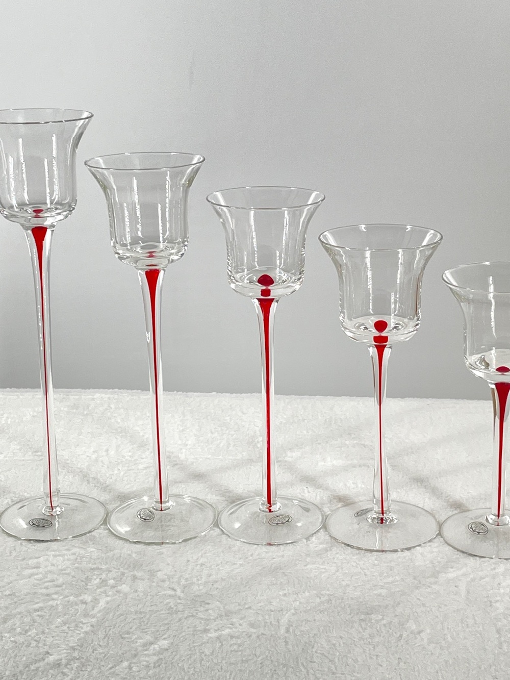 Set Of 5 Long Stem Clear Glass Graduated Height Votive Tealight Candle Holders
